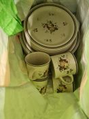 Large selection of china items, including Staffordshire cups, saucers, small side plates, cream jug