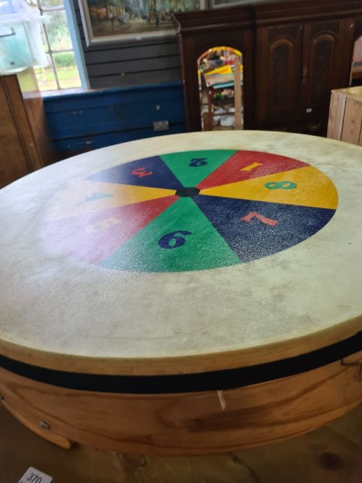 A large wooden drum by MES with segmented numbered top and soft carry case, 87.5cm - Image 4 of 4