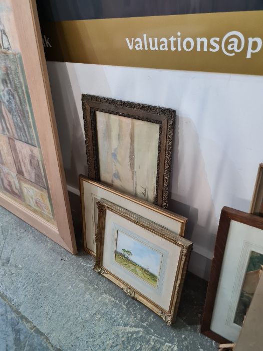 An antique pastel picture of two young girls, with pencil signature, also includes various watercolo - Image 2 of 4