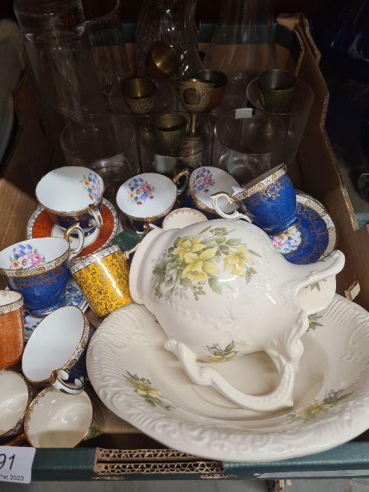 A box of chinaware including Crown Staffordshire, glass, etc - Image 2 of 10