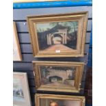 A pair of early 20th century, oils of tunnels by A. Moore dated 1914 and three other pictures