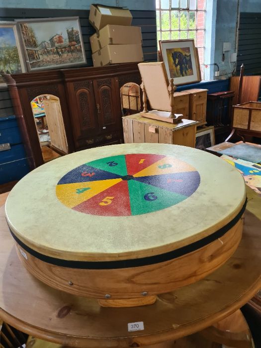 A large wooden drum by MES with segmented numbered top and soft carry case, 87.5cm - Image 2 of 4