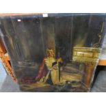 A 20th Century oil on board of figure kneeling at alter holding sword by E Dalessandro, signed and d