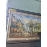 A modern oil of Paris street scene by G Nelson and one other modern oil of similar scene