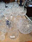 A selection of cut glass crystal including vases, bowls, brandy, wine, hock glasses, etc