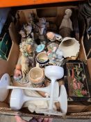 Three trays of mixed items, mainly china teaware but also including a Chinese white floral bowl, fig