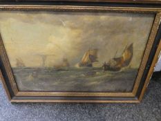A pair of 19th Century oils of ships and boats on stormy seas, 67.5cm x 44.5cm, both unsigned