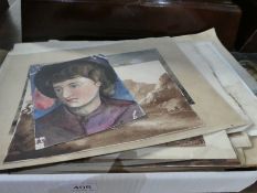 A quantity of unframed etchings by Burrow, other unframed watercolours and prints, some 19th Century