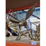 A large brass figure of Eagle on branch, and one other brass figurine