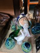 Four items of Medina glass, 2 Nao figures and sundry