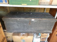 An old pine tool chest with sundry wooden planes