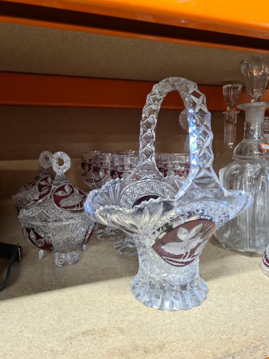 A selection of cut-glass items including ship's decanter, various other decanters, glasses, etc - Image 4 of 5