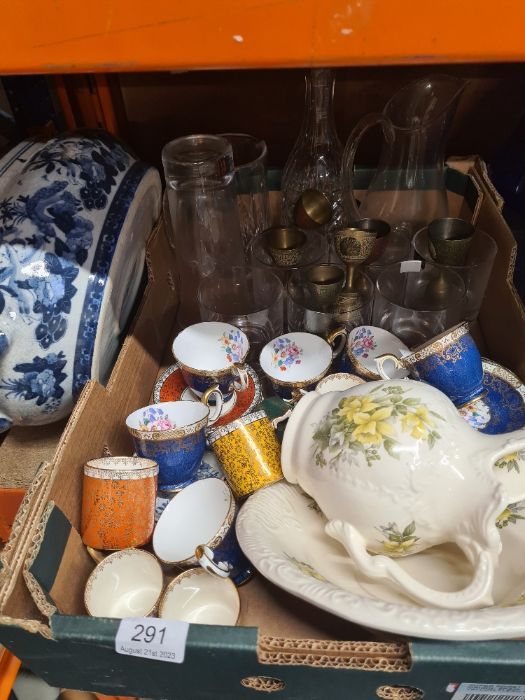 A box of chinaware including Crown Staffordshire, glass, etc - Image 3 of 10