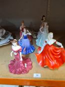 A Coalport figure of Lorraine signed by A. Willis, 5 other figurines and three decorative shoe ornam