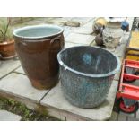 An old copper coffer having riveted band and a large pot (A/F)