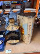 A vintage Haig's Dimple bottle of Whisky, in original box and 4 enamel pill boxes