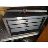 A vintage Enox metal tool chest having three drawers