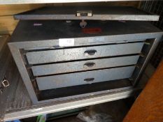 A vintage Enox metal tool chest having three drawers