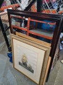 A reproduction print of the First Journey of HMS Victory, two other pictures and a large mirror