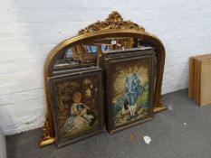 3 Classical style needlework pictures and a modern mirror