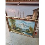 A Late 20th Century oil of Alpine scene by Cole and one other of fishing boats in harbour