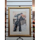 Bernard Rooke, an original painting of oil and collage titled Violinist, signed, 29.5cm x 43.5cm