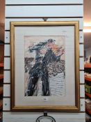 Bernard Rooke, an original painting of oil and collage titled Violinist, signed, 29.5cm x 43.5cm