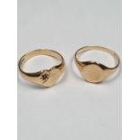 9ct yellow gold signet ring with oval etched panel, together with a heart shaped example set with a