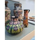 A modern Moorcroft squat vase and a Moorcroft floral jug dated 2000