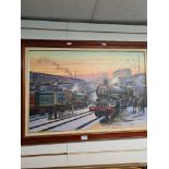 Eric Bottomley, b.1948. An oil of Intercity Steam train in station setting, signed 75cm x 49cm