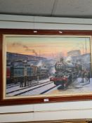 Eric Bottomley, b.1948. An oil of Intercity Steam train in station setting, signed 75cm x 49cm