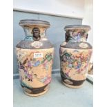 A pair of antique Chinese crackle ware vases decorated figure on horseback in landscape, 35.5cm