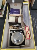 Box containing vintage wristwatches, Delaware, Citizen, etc, Boxed Bradford Exchange 'Lest We Forget