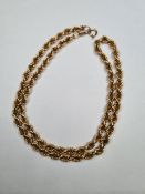 9ct yellow gold ropetwist necklace, marked 375, 43cm, approx 9.7g