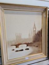 Anthony Robert Klitz b.1917-2000. An oil of Big Ben and houses of Parliament from the banks of the T