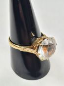 18ct gold dress ring with large round cut cubic zirconia in 8 claw mount, size T, approx 5.35g