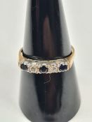 9ct yellow gold half hoop ring set alternating diamonds and sapphires, marked 375, size Q, approx 1.