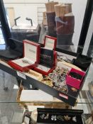 Tray vintage and modern costume jewellery to include Silver 'Hot Diamonds' necklace, bracelet and ea