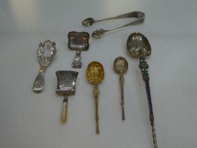 A selection of silver flatware to include an Exeter silver caddy spoon, by William Rawlings Sobey, 1