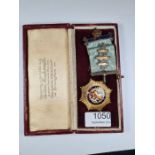 Of Masonic Interest; a cased 9ct yellow gold Masonic medal Roll of Honour, Palma Non Sine Pulvere (n