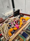 Tray mixed costume jewellery to include beads, Armani cufflinks, etc