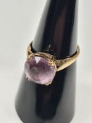 9ct yellow gold dress ring set with round cut amethyst, marked 9ct, size M, approx 2.62g