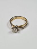 18ct two tone solitaire diamond ring, with approx 0.5 carat diamond in 6 claw mount in crossover des