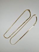 Two fine flatlink 9ct gold necklaces, one of plaited design, both marked 8.18g approx