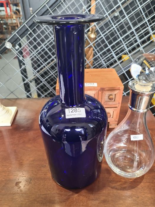 A large Holmeguard Bristol blue bottle and a decanter having silver collar, by Carr's - Image 2 of 4