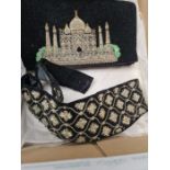 Vintage velvet handbag with golden ribbon and another decorated with Taj Mahal