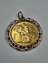 9ct gold mounted 22ct gold Sovereign pendant, dated 1899, veiled Victoria & George & the Dragon, mou