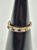 Cased vintage 14ct gold half hoop, ring set alternating sapphire and diamonds, one missing, size J,