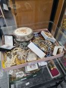Tray of vintage and modern costume jewellery to include paste necklaces, gents