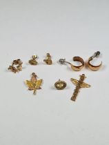 10K yellow gold Vancouver cross 10K gold Maple Leaf cross, 2 pairs of yellow metal earrings, teddy b